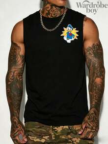 Disney Licensed Men's Sleeveless Printed Vest, Featuring An Irritable Donald Duck Pattern, Unisex, High-Quality Vest, Suitable For All Seasons, Comfortable And Breathable, Exquisite Design, The Best Choice For Gifting - Black - View 2