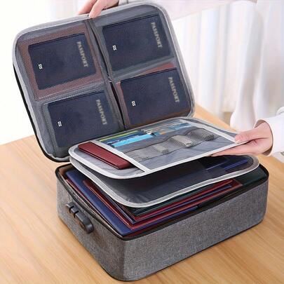 1 Pc Oxford Waterproof Document Organizer Box With Resettable Combination Lock, Durable Tear-Resistant Important File Pocket Holder, Multi-Layer Document Storage Bag With Secure Dual Zipper Closure, Lockable File Organizer For Important Documents, Contracts, Tax Files, Certificates, Passport, ID Cards, Bank Cards, Cash, Laptops Up To 15.6 Inch & Office Supplies, Suitable For Home Office, Remote Work, Tax Season Filing, Family Document Archiving, House Moving, Daily Confidential Storage, Ideal For Office Workers, Homemakers, Freelancers & Home Organizing Enthusiasts