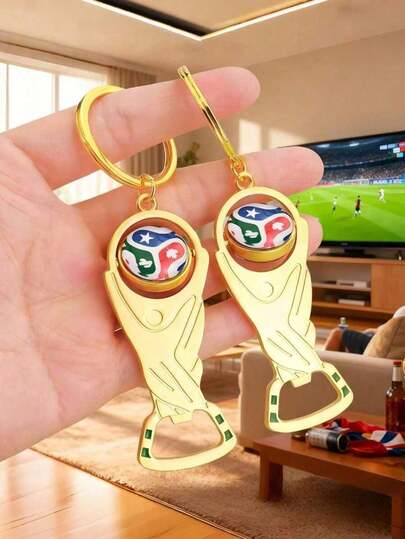 1 pieza Abridor de botellas con forma de Trofeo Campeón de la Copa Mundial 2026, hecho de aleación de zinc premium y acrílico, adecuado para reuniones en el hogar, bares, fiestas, gran regalo para amigos, novios, fanáticos del fútbol y amantes de la cerveza, también es un regalo de cumpleaños perfecto, recuerdo de fanático del fútbol de alta calidad, Abridor de botellas llavero de la Copa Mundial 2026 USA-Canadá-México