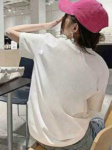 国内発送  100％コットンTシャツ 春夏新作 レディースおもしろTシャツ 快適な韓国版トップス Y2Kスタイル プリントカジュアル半袖 バレンタインコーデ - ホワイト - チェックする 3