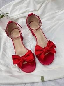 New Elegant High Heel Bowknot Sandals, Suitable For Teenage Girls And Young Girl, Thoughtful Gift For Party, Wedding, And Daily Wear - Red - View 12