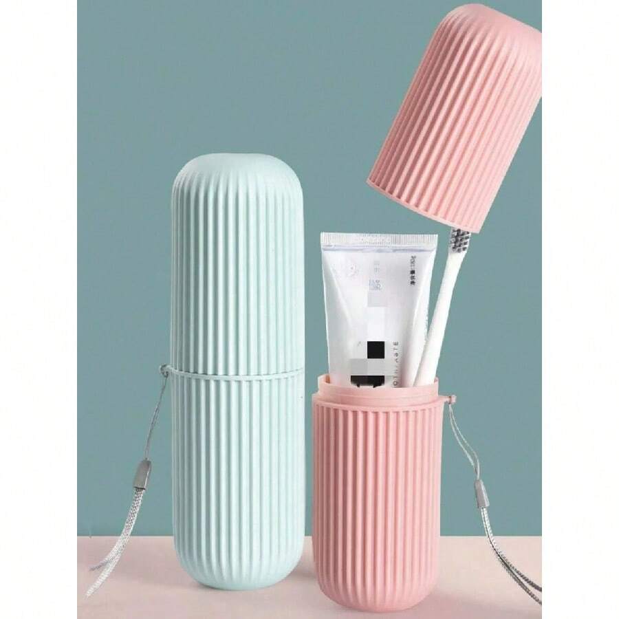 1 Estuche para cepillo de dientes de color aleatorio con tapa - Soporte multifuncional para cepillo de dientes, accesorio de baño para el hogar y viajes, vaso portátil para cepillo de dientes - Color aleatorio - Ver 1