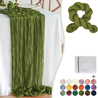 1 chiếc khăn trải bàn voan màu xanh ô liu, kiểu Bohemian nhăn, khăn trải bàn voan mỏng cổ điển, thích hợp cho đám cưới, tiệc cô dâu, tiệc sinh nhật, có thể dùng để trang trí lò sưởi, ghế, rèm cửa và cổng cưới.