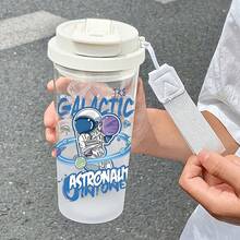 1/5個 500ml「銀河太空人」太空主題便攜旅行杯 - 透明咖啡杯，防漏水瓶附吸管與掛繩，適合旅行、學校、辦公室及日常使用 - 極酷宇宙主題禮物，適合女性、學生、太空愛好者及科幻迷 - 多色-字母3 - 查看 7