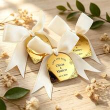 10/20pcs Silver & Gold Mirror Acrylic Baptism Favor Tags With Ribbons, Seat Cards, Baptism Souvenirs, Personalized Wedding Guest Name Tags - Multicolor - View 7