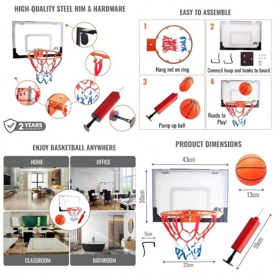 Basketball Fun Hoop Backboard With Ball 9 Inch Rim - Multicolor - View 1