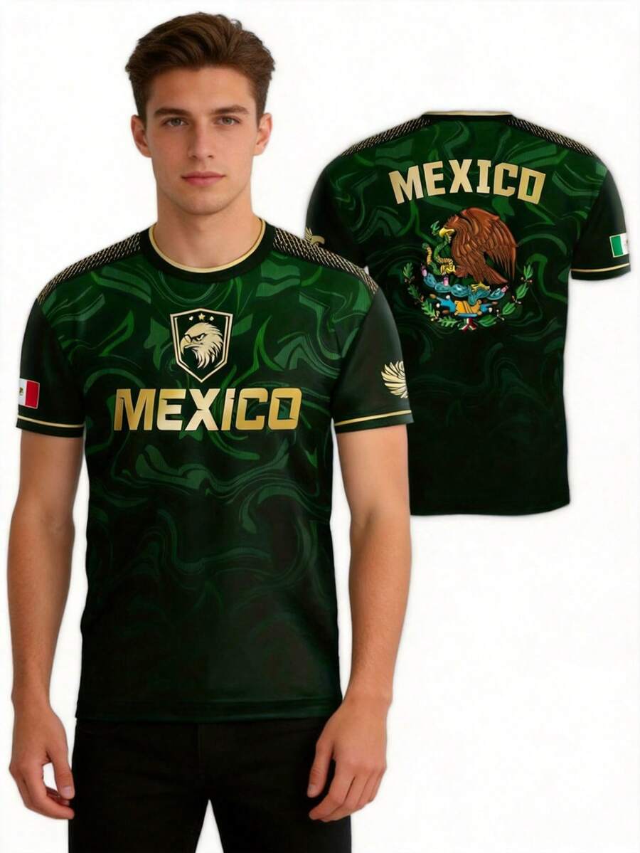 Breathable Summer Football Jersey: Lightweight Mexico Team Design, Vibrant Print, Suitable For Fans And Casual Daily Wear - Green - View 1