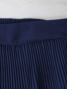 Pantalones Cortos Casuales con Cintura Alta, Pliegues y Diseño Holgado, Perfecto para Look de Verano y Eventos Sociales - Azul marino - Ver 5