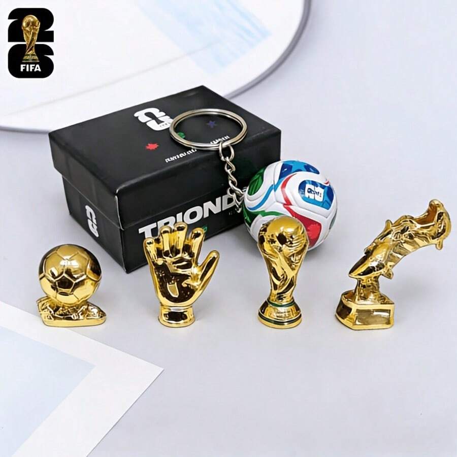 FIFA 2026 USA-Canada-Mexico World Cup Themed Gift Box, Multiple Designs Available, Includes 4 Small Sculptures, 1 Soccer Keychain And 1 Fan Souvenir Gift Box, Suitable For Her/His Gift - Multicolor - View 1