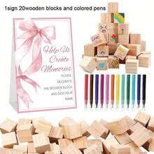 Pink Bow Baby Shower Game Sign Set, Pink Bow Party Decorations, Includes Game Signs, Blank Wooden Blocks And Colored Pens, For Designing Your Baby Shower Games, Suitable For Baby Shower Games And Gender Reveal Party Supplies. - Pink Bow-themed Wooden Block Game Set - View 8
