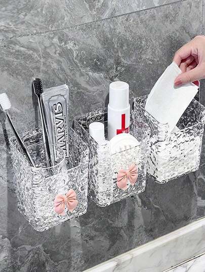 1pc No Drill Glacier Texture Storage Box, Bathroom Wall Mounted Organizer Box, Multi-Function Toothbrush Toothpaste Razor Holder, Makeup Brush Holder, Bathroom Accessories, Bathroom Essentials, Suitable For Bathroom, Dorm, Bedroom, Washroom, Home Decor, Autumn Decor, Back To School, Graduation, Summer, Mother's Day, Birthday Gift, Holiday Gathering, Travel
