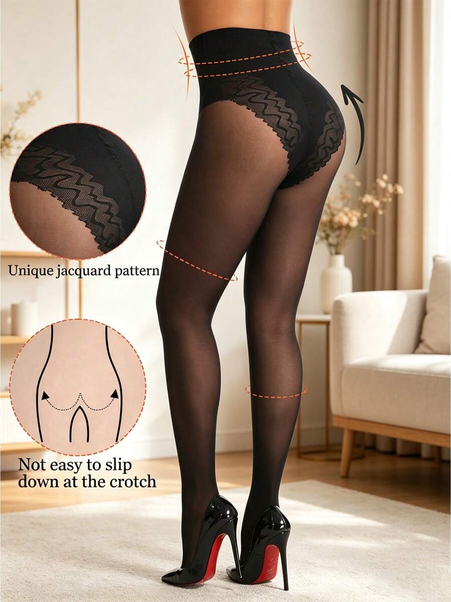 1 đôi quần tất nữ 40D cạp cao, định hình vòng ba, kiểu bikini, nâng mông, quần legging định hình chân co giãn cao, thoáng khí, mỏng nhẹ, thích hợp mặc hàng ngày. - màu đen - Xem 1