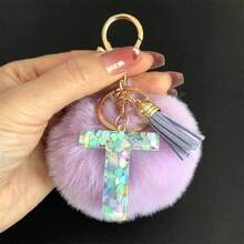 1pc Women's Capital Initial Keychain, Resin Letter, Purple Furball Tassel Keyring, Colorful Heart Sequin Charm, Gift For Friends And Girlfriends - Mauve Purple - View 17