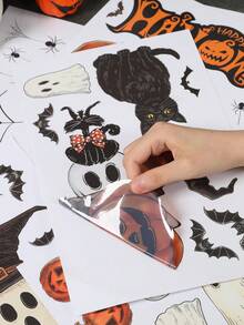 6sheets Halloween Window Stickers, Helloween Retro Ghost Pumpkin Design Window Stickers, Halloween Trick Or Treat Decoration Window Stickers, Pumpkin Ghost Black Cat Design Style Halloween Decoration Window Stickers, Halloween Party Decor Window Wall Stickers, Halloween Party Supplies,Halloween Decorations,Halloween Gifts,Background Dining Room Decor,Home Decor,Kitchen Window Supplies,Fall Autumn Decor,Party Favors - Retro Pumpkin Ghost - View 8