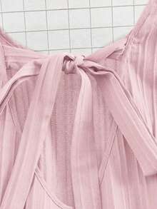 CURVE Vestido mini de mujer talla grande con textura de unicolor, sin mangas, espalda descubierta, lazo, línea A y volantes en el bajo, casual y versátil para el verano - Rosa - Ver 4