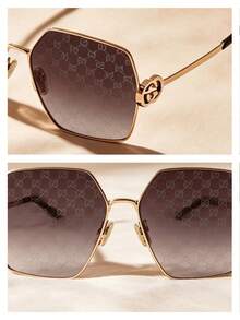 Gafas de moda vintage de metal con forma poligonal para mujer, montura dorada, lentes degradadas grises, elegantes GUCCI GG2163S-001 61 - Camel - Ver 5