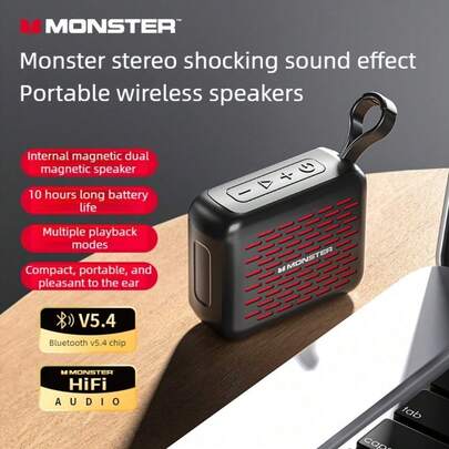  Monster ES01 Altavoz Bluetooth, Altavoz Bluetooth ultraportátil con 20 horas de reproducción, Mini altavoz, Altavoz Bluetooth TWS
