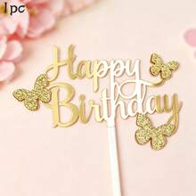 Set de 3 decoraciones de mariposas con brillo dorado para pastel, adecuado para decoración de fiesta de cumpleaños de niña - Multicolor - Ver 14