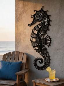 1pc Seahorse Metal Wall Decor - Modern Minimalist Coastal Decoration, Elegant Hanging Sculpture, Suitable For Living Room, Office, Housewarming Gift - Durable Iron Construction - Ocean Theme Home Decor, Artistic Laser Cut Design, Exquisite Texture - A - View 3