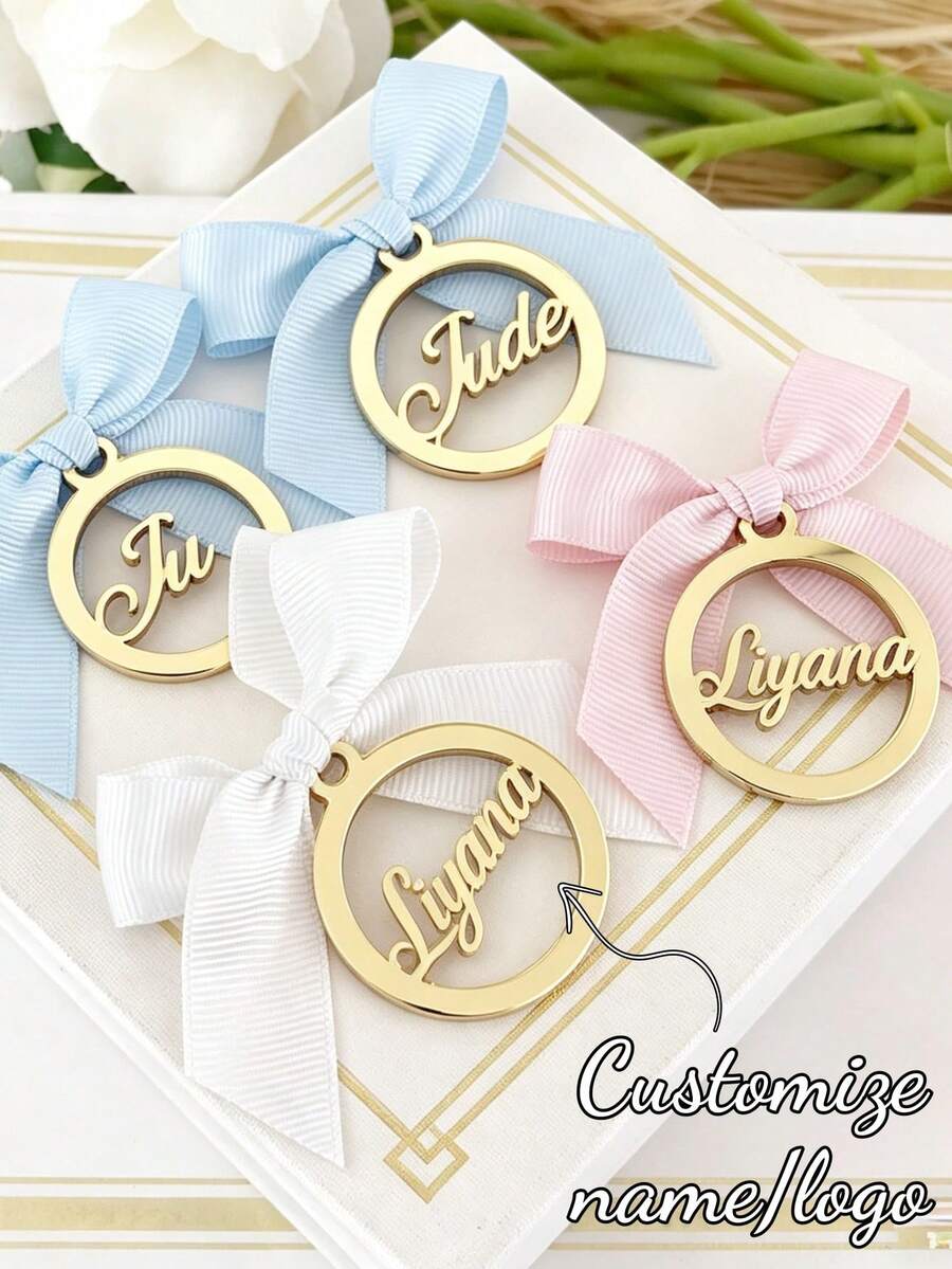 10/20pcs Silver & Gold Mirror Acrylic Baptism Favor Tags With Ribbons, Seat Cards, Baptism Souvenirs, Personalized Wedding Guest Name Tags