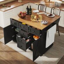 High-Quality Kitchen Island, Multifunctional Serving Cart With Wood Finish And Ample Storage Space, Mobile Sideboard, Kitchen Cart For Dining Room, Living Room, Kitchen, Black Color. - 黑色 - 查看 12
