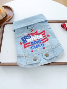 1 pieza Ropa para mascotas, Atuendo para perros y gatos para Poodle, Teddy, perros y gatos pequeños, Vestido casual y cómodo con estampado de bandera americana para cachorros y gatitos felices - Azul - Ver 13