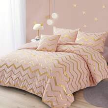 3-Piece Glitter Metallic Aqua Comforter Set Twin Size- Silver Geometric Wavy Striped Metallic Foil Print, Soft Microfiber All-Season Comforter(68"X 90") With 1 Pillowcase, 1 Decorative Pillow Sham, Perfect For Teen Girls And Boys, Women.Room Decor & Wedding Decoration Bed Comforter Set. - Nước - Xem 5