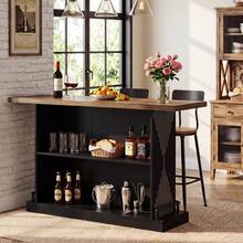 Tribesigns 63" Bar Table, Sturdy Modern Counter Height Pub Table With 2-Tier Storage Shelf And Metal Footrest, Rectangular Wood Home Bar Unit For Kitchen, Living Room, Black - 質樸的棕色和黑色 - 查看 2
