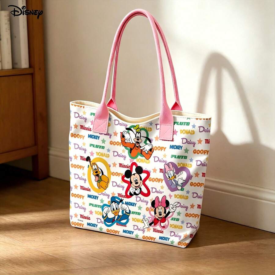 Túi xách tay và đeo vai đựng laptop hình chuột Mickey và những người bạn của Disney, túi đeo vai in hình nhân vật dễ thương, thích hợp sử dụng hàng ngày. - Hồng - Xem 1