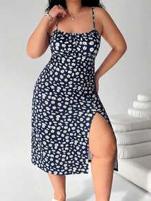 Solflare Vestido casual con tirantes de espagueti y estampado todo sobre, bajo con abertura para mujer talla grande, ropa de playa, estilo bohemio, ropa de primavera, vestido de fiesta de vacaciones, vestido hawaiano para mujer, vestido casual para mujer - Amarillo - Ver 10