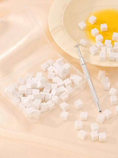 100 piezas Juego de esponjas de maquillaje, esponjas desechables de rubor degradado, esponjas de maquillaje de color macaron con pincel aplicador, kit de herramientas DIY para arte de uñas
