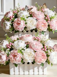 3 piezas de flores artificiales de peonía en blanco y rosa, adecuadas para decoración del hogar, accesorios de fotografía, decoración de bodas, ramos de novia, Día de San Valentín, decoración navideña, flores artificiales, decoración de primavera, decoración del hogar y la oficina, arreglos florales, centro de mesa artificial, decoración de jardín al aire libre, regalo de boda para la novia, decoración de fiestas - Multicolor - Ver 10