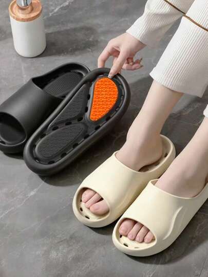 Breathable Non-Slip Bottom, Minimalist Fashion Slippers, Drainage Open Toe Design, For Indoor Home Use, Noise-Reducing Soft Sole, Skin-Friendly Material, Bathroom Flip Flops, Unisex, Quick Drying, New Summer Slippers, Men/Women Slippers, Neutral Style