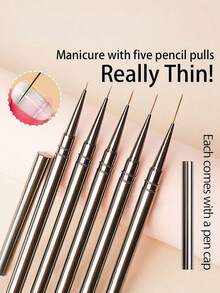This 5-Piece Nail Art Pen Set Features Metal Barrels And Includes Caps; Sizes Include 6/9/12/15/18mm. Specifically Designed For DIY Flower Painting. - Multicolor - View 1