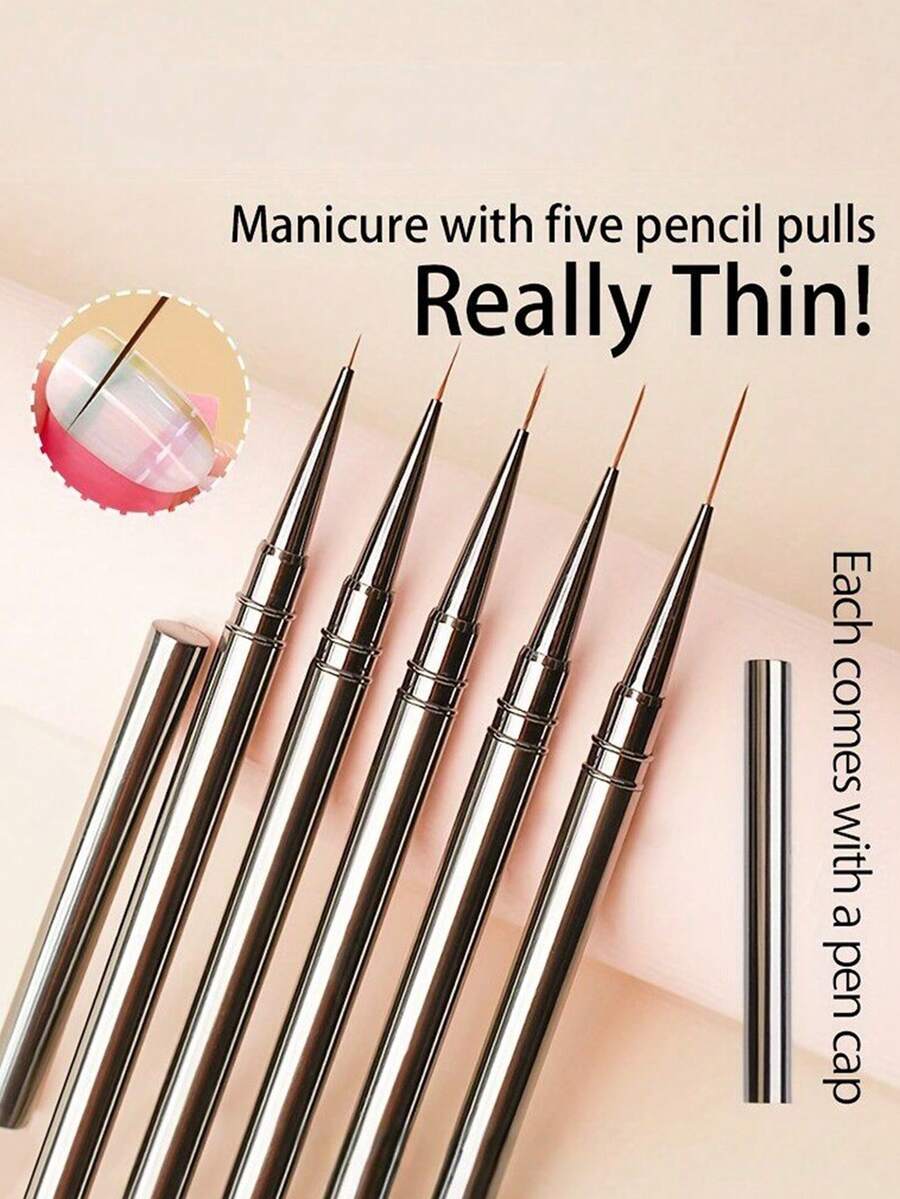 This 5-Piece Nail Art Pen Set Features Metal Barrels And Includes Caps; Sizes Include 6/9/12/15/18mm. Specifically Designed For DIY Flower Painting. - Multicolor - View 1