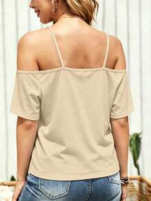 1 pieza Camiseta sin mangas de punto con estampado de leopardo y bloques de color, adecuada para vacaciones y playa en verano de manera casual - Beige claro - Ver 2