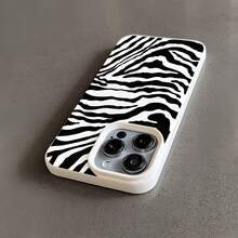 1pc White Classic Zebra Pattern Personalized TPU Shockproof Phone Case, Compatible With Apple 16, 15, 14, 13, 12, 11 Pro Max, And Series - Multicolor - View 4