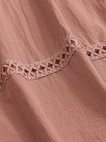 Vestido casual de verano de unicolor con cuello en V y manga corta para mujer de talla grande - Rosa vieja - Ver 5