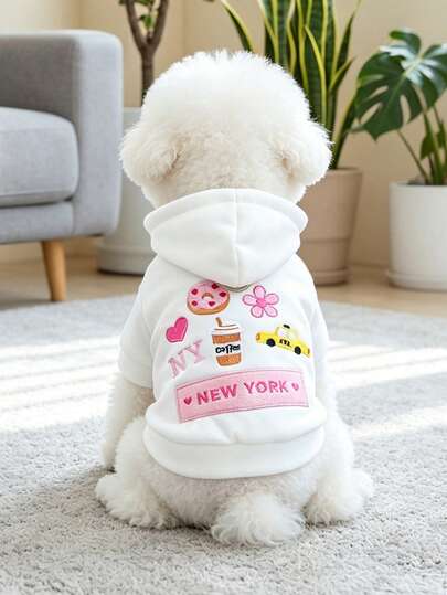 PETCIRCLE 1件宠物服装，室内外皆宜，欧美韩风，适合贵宾犬、泰迪犬、小型犬和幼犬，休闲舒适卫衣，带有纽约元素