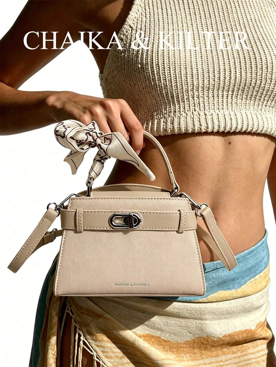 New Summer Litchi Grain Women's Handbag, Fashionable Adjustable Shoulder Strap Crossbody Bag, Minimalist Solid Color High-End Metal Decor One Shoulder Commuter Bag