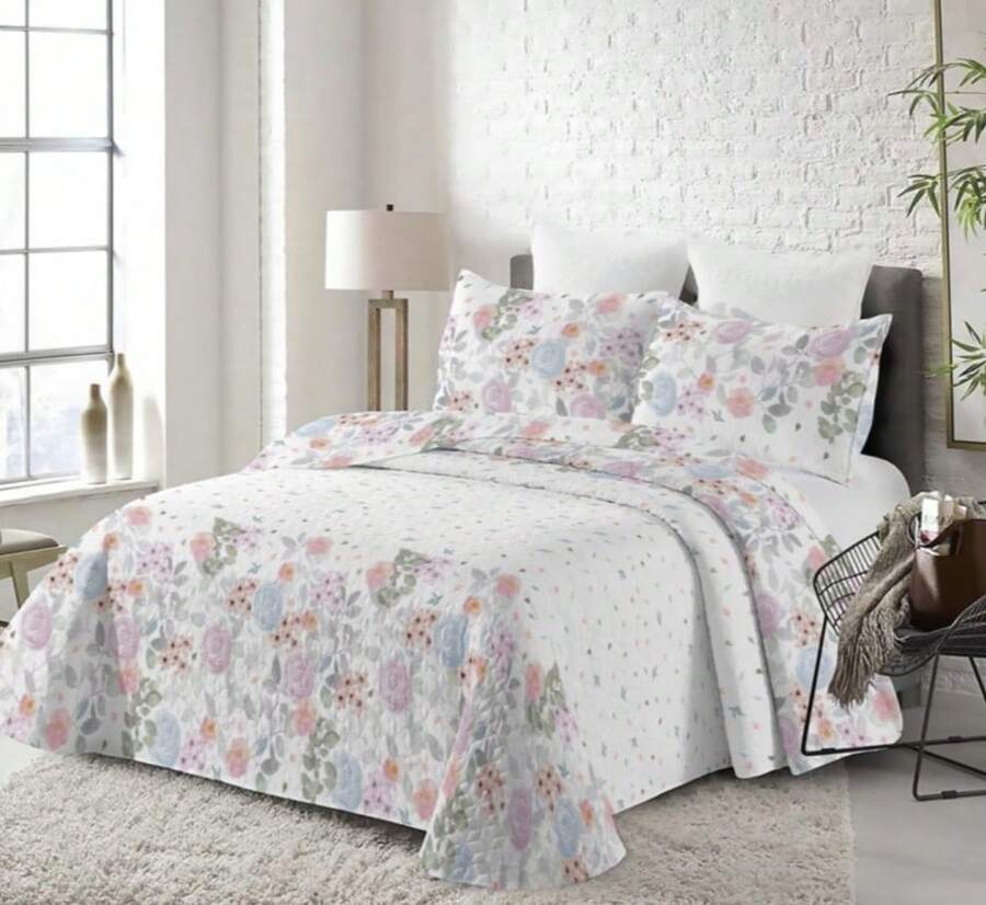 juego Colcha Bouti Reversible Estampada Suave y Elegante, Ligero para Primavera y Verano – Set Cama 90/105 con 1 Funda de Almohada, Cama 135/150 con 2 Fundas de Almohada - 002 - Ver 1