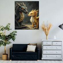 [Uso Artístico Profesional] 1 Kit de Pintar por Números, Dragones Grises y Dorados, Imágenes de Fantasía en Lienzo - Kit de Pintar por Números para Adultos - Fácil para Principiantes, Año Nuevo, Día de San Valentín - Enmarcado - Ver 5