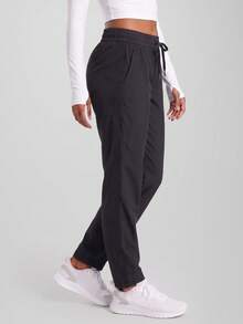 CZRLHYT Women's Elastic Waist Drawstring Straight Woven Pants, Casual For Outdoor, Vacation, Airport, Office - Black - View 5