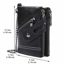 CarrKen New Business Dual Zipper Men's Snap Closure Short Wallet With Chain, Vertical Large Capacity Credit Card Holder, Front Zipper Coin Pocket, Perfect Gift For Him - Multicolor - View 4