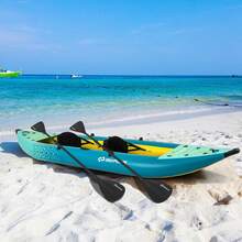 Tandem Infable Kayak, 12.5FT 2-Person Kayak For Adults W/507 LBS Weight Capacity, 2 Aluminium Oars, Padded Seat, 2 Fins, Hand Pump, Carry Bag, Repair Kit, Portable Touring Kayaks - Blue+Green - View 10