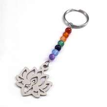 Yoga Lotus Healing Balancing Maxi Chakra Keychain Stainless Steel Colorful Stone Beads 7 Chakras Energy Key Chain Jewelry - Silver - View 9