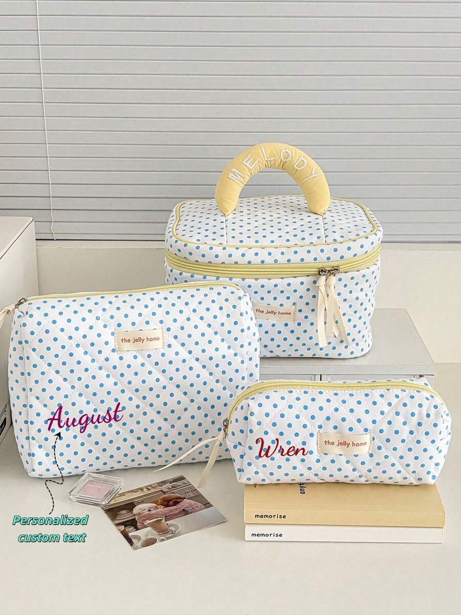 Personalized Custom 2026 New Lemon Polka Dot Makeup Bag Summer Fresh Stylish Versatile Large Capacity Handheld Travel Kit Niche Design Gift - Multicolor - View 1