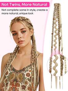 2pcs/Set 20-Inch Bohemian Style Braided Hair Extensions, 8-Strand Ombre Color Braids With Turquoise Beads, Festival Party Hair Accessories For Women - 彩色 - 查看 4