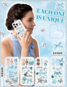 Junk Case Charms, DIY Phone Case Decor Kit With Cute Bows, Flatback Pearls, Letter Beads & Aesthetic Big Decor For Personalization - Sweet Blue - View 3