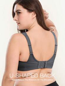 Wingslove Sujetador deportivo sin aros de talla grande con tirantes anchos ajustables, de alta sujeción, adecuado para pechos grandes, perfecto para yoga y ejercicio - Gris - Ver 9